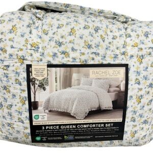 Rachel Zoe Florals and Soft Ruffles on Cotton Gauze Queen Comforter Set 90”x90”